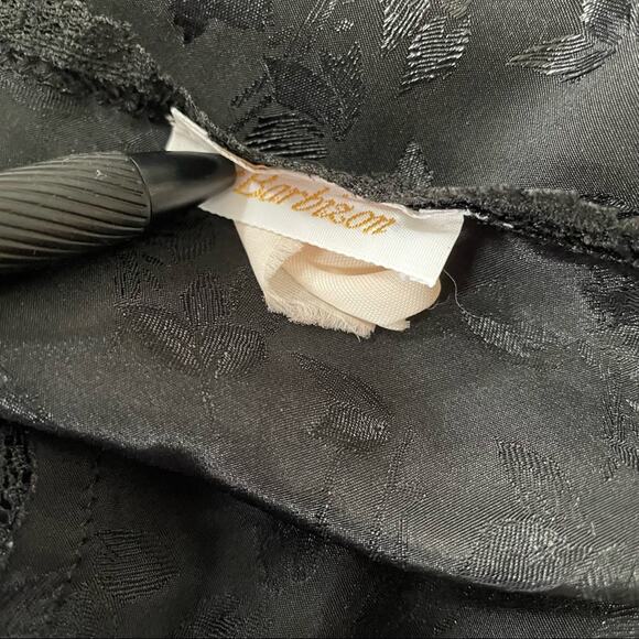 Vintage 1970s Barbizon Slip Dress Midi Lace Trim Floral Vines Black L EUC - Picture 3 of 13